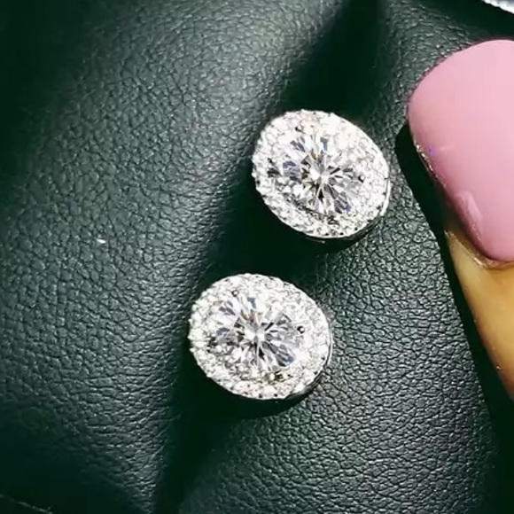 New Luxury Diamond Sterling Silver Earrings - Picture 2 of 3